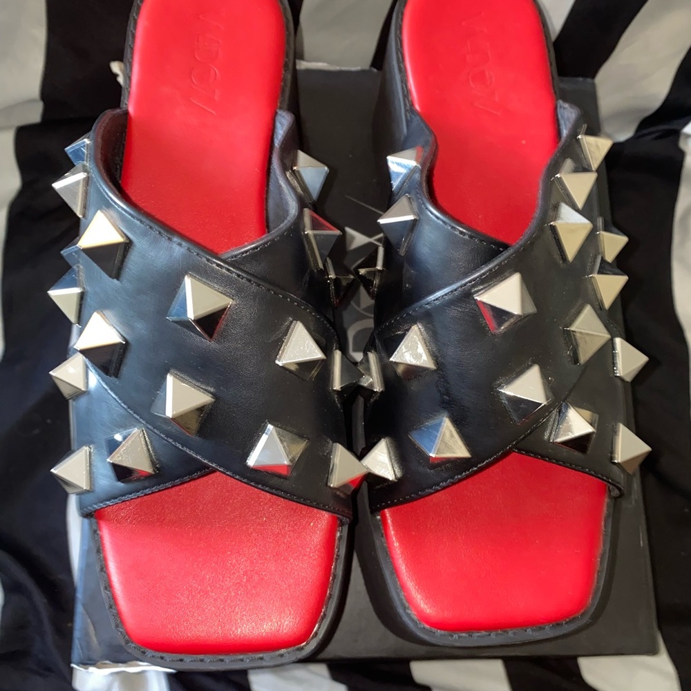 Dolls Kill  Black and Red Punk Slide Sandals